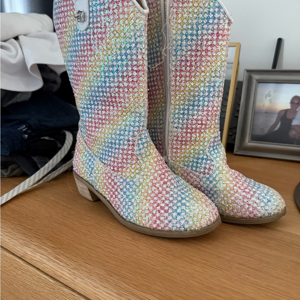 Lola + The Boys rainbow sparkle cowboy boots